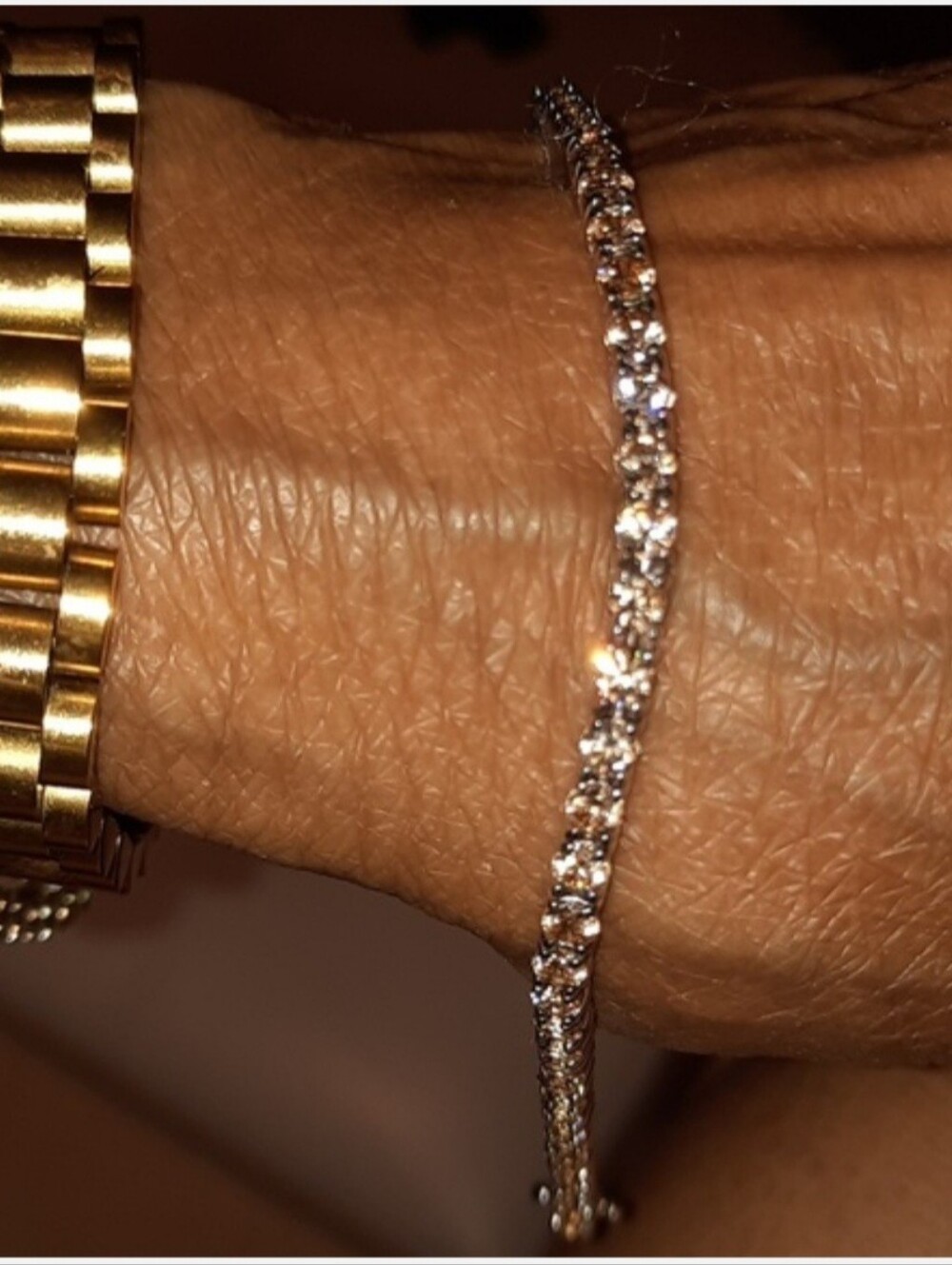 GENUINE DIAMONELLE Champagne CZ STERLING SILVER TENNIS BRACELET 💝🎁 GIFT 7.25"